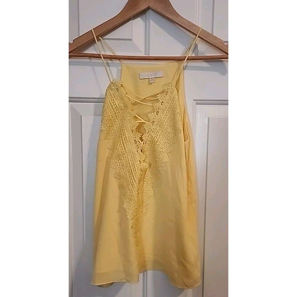 Wayf Womens Top Yellow M Doilie Lace Babydoll Summer Tank Lined Croquette